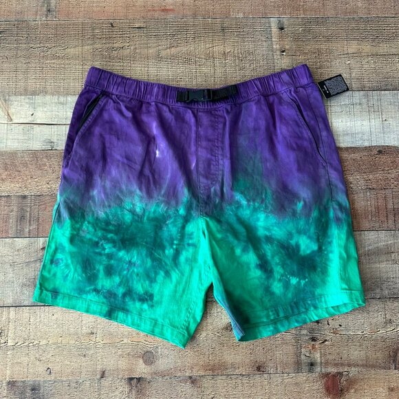 Empyre Tie-Dye Purple & Green Mens Shorts Size M Elastic Waist Adjustable Belt - Picture 1 of 8